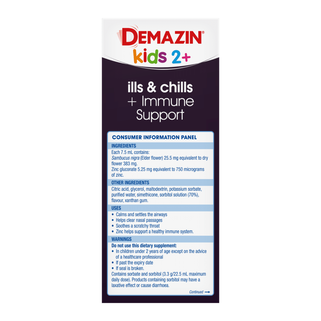 Demazin Kids 2+ ills & chills + Immune Support