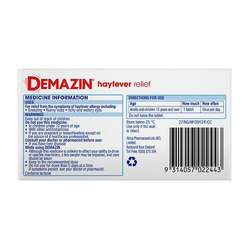 DEMAZIN Hayfever Relief Tablets 10 Pack