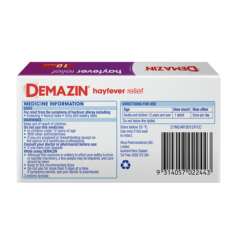 DEMAZIN Hayfever Relief Tablets 10 Pack