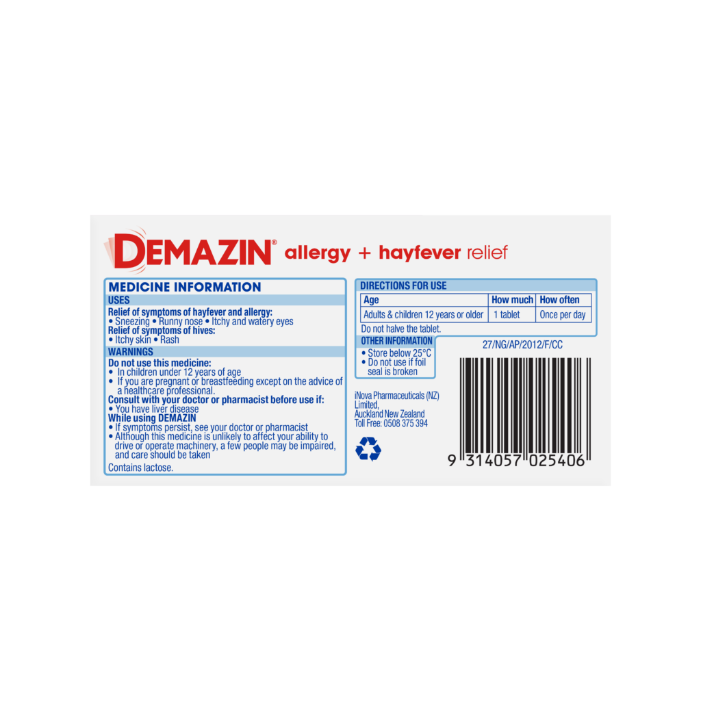 Demazin Allergy + Hayfever Relief Tablets 80 Pack
