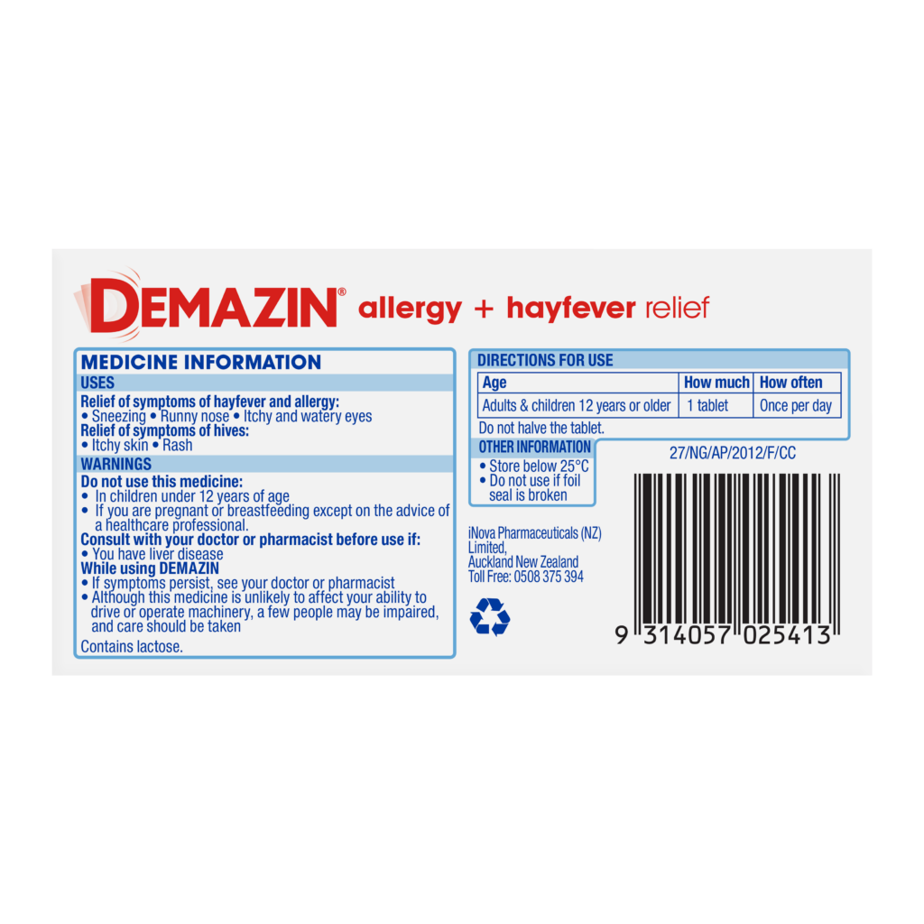 Demazin Allergy + Hayfever Relief Tablets 110 Pack